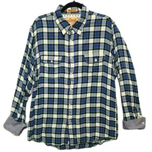 SOVEREIGN CODE Button Up Shirt Mens XL Blue Green Plaid Bamboo Workwear